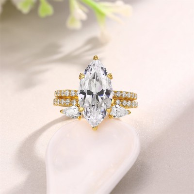 Yellow Gold Marquise Cut White Sapphire 925 Sterling Silver Insert Bridal Sets