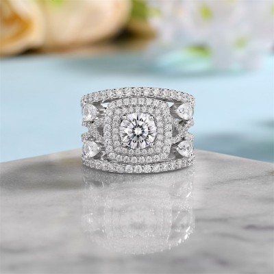 Round Cut White Sapphire 925 Sterling Silver Double Halo Insert Bridal Sets