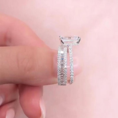 Emerald Cut White Sapphire 925 Sterling Silver Classic Bridal Sets