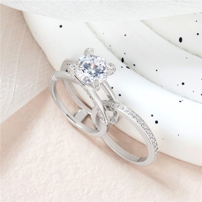 Round Cut White Sapphire 925 Sterling Silver Insert Bridal Sets