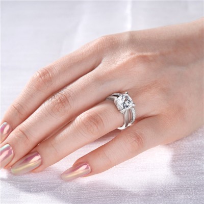 Classic Cushion Cut White Sapphire 925 Sterling Silver Bridal Sets