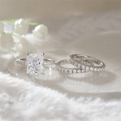 Radiant Cut White Sapphire 925 Sterling Silver 3-Piece Bridal Sets