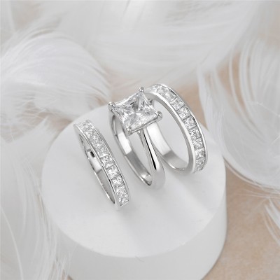 Princess Cut White Sapphire 925 Sterling Silver 3-Piece Bridal Sets