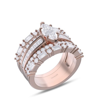 Rose Gold Marquise Cut White Sapphire 925 Sterling Silver 3-Piece Bridal Sets