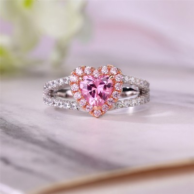 Heart Cut Pink Sapphire 925 Sterling Silver Halo Engagement Ring