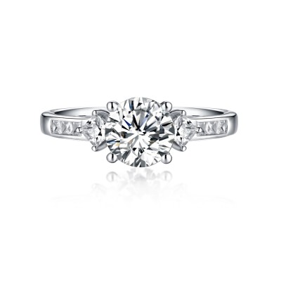 Round Cut White Sapphire 925 Sterling Silver Three-Stone Engagement Rings