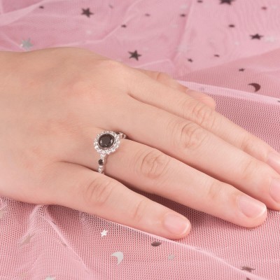 Classic Round Cut Black Sapphire Sterling Silver Engagement Ring