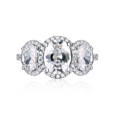 Oval Cut White Sapphire 925 Sterling Silver Three-Stone Engagement Rings