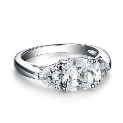 Princess & Trillion Cut White Sapphire 925 Sterling Silver Three Stone Engagement Rings