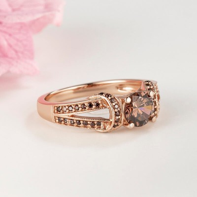 Rose Gold Round Cut Coffee 925 Sterling Silver Engagement Ring