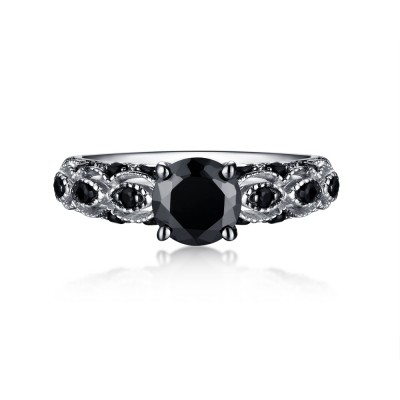 Round Cut 925 Sterling Silver Black Sapphire Engagement Rings