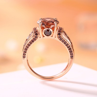 Rose Gold Round Cut Chocolate 925 Sterling Silver Engagement Ring