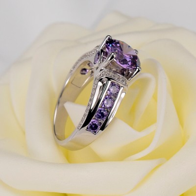 Round Cut Amethyst 925 Sterling Silver Engagement Ring