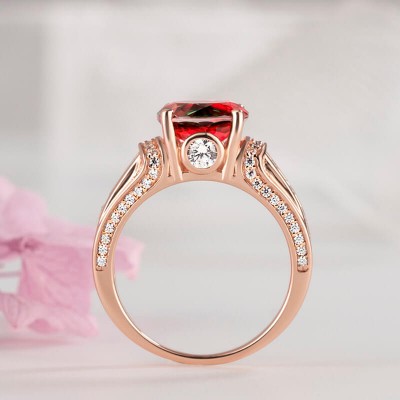 Rose Gold Round Cut Watermelon 925 Sterling Silver Engagement Ring