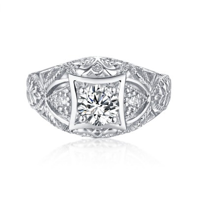 Round Cut S925 Silver White Sapphire Art Deco Engagement Rings