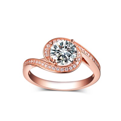 Round Cut White Sapphire 925 Rose Gold Sterling Silver Engagement Rings