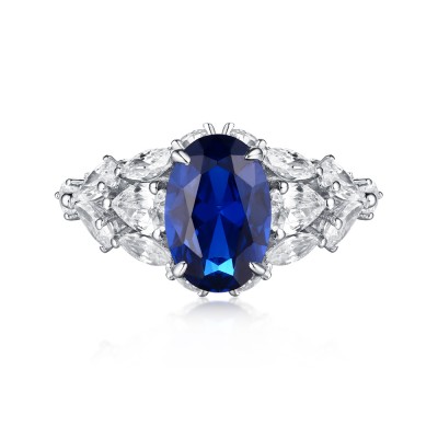 Oval Cut S925 Silver Blue Sapphire Art Deco Engagement Rings