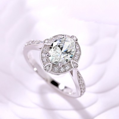 Oval Cut White Sapphire Sterling Silver Halo Engagement Ring