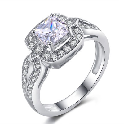 Princess Cut Gemstone Sterling Silver Engagement Rings