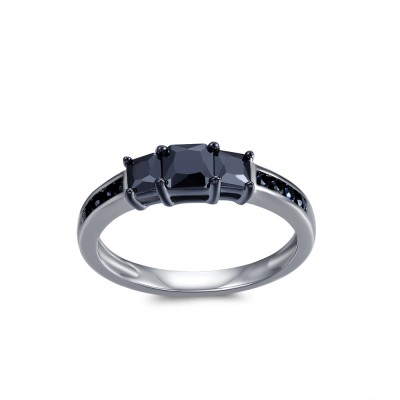 1CT Princess Cut Black Gemstone Sterling Silver Engagement Ring