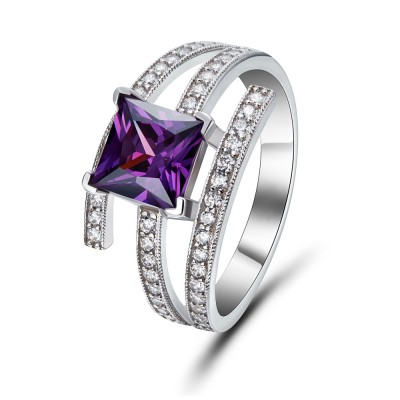 Princess Cut Amethyst Sterling Silver Cocktail Ring