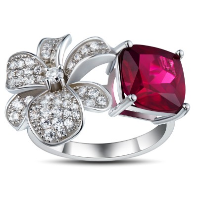 Cushion Cut Garnet Sapphire 925 Sterling Silver Cocktail Ring