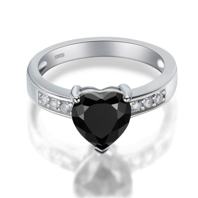 Heart Cut Black 925 Sterling Silver Promise Rings For Her