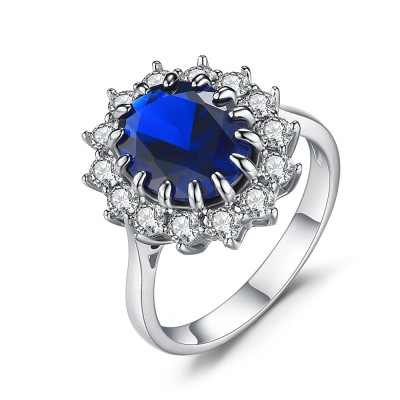 Oval Cut Sapphire 925 Sterling Silver Engagement Ring