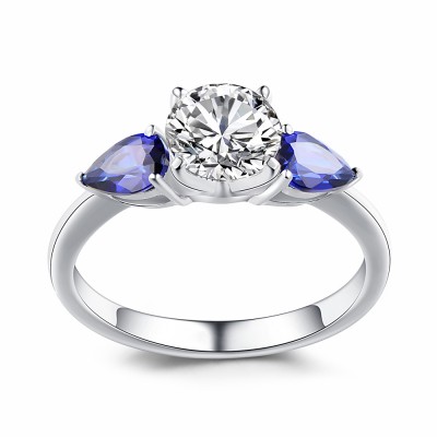 Round Cut Gemstone 925 Sterling Silver Engagement Ring