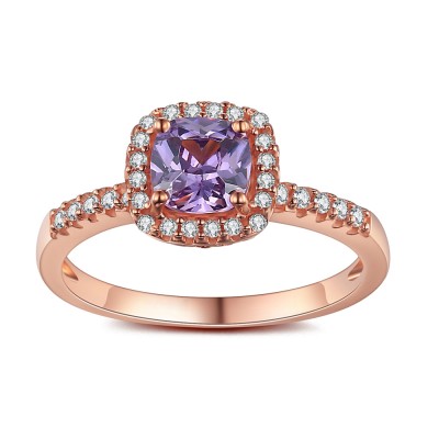 Rose Gold 925 Sterling Silver Asscher Cut Amethyst Engagement Ring