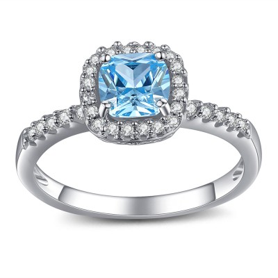 Asscher Cut Aquamarine 925 Sterling Silver Engagement Ring