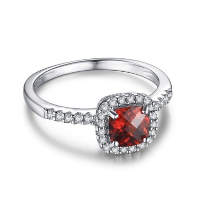 Cushion Cut Ruby 925 Sterling Silver Engagement Ring