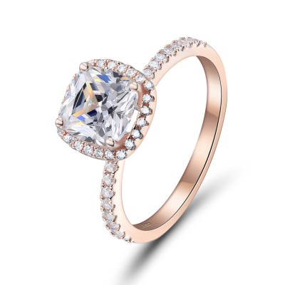 Cushion Cut Rose Gold 925 Sterling Silver Engagement Ring