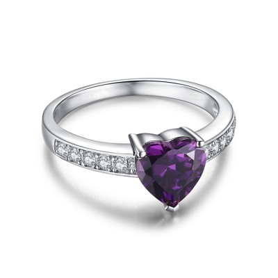 Heart Cut Amethyst 925 Sterling Silver Engagement Ring