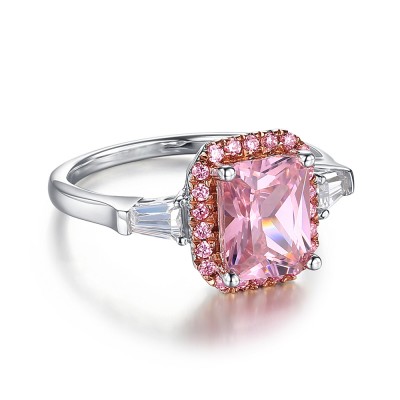 Radiant Cut Pink Sapphire 925 Sterling Silver Engagement Ring
