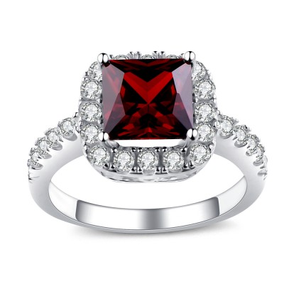 Asscher Cut Ruby 925 Sterling Silver Birthstone Ring