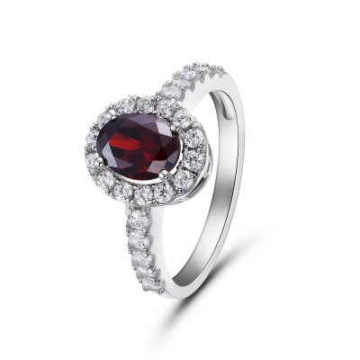 Oval Cut Garnet 925 Sterling Silver Birthstone Ring