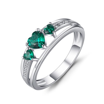 Heart Cut Emerald 925 Sterling Silver Women's Engagement Ring