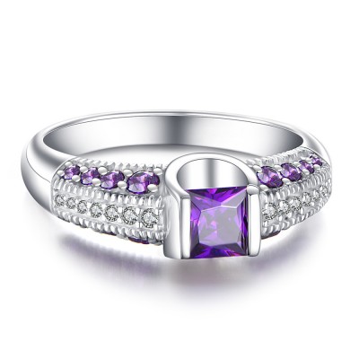 Princess Cut Amethyst 925 Sterling Silver Women's Engagement Ring