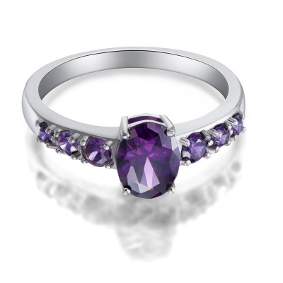 Women's Oval Cut Amethyst 925 Sterling Silver Engagement Ring