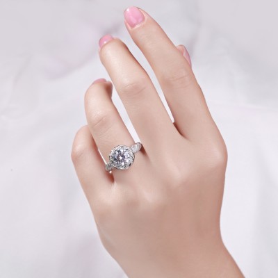 Women's Round Cut White Sapphire Sterling Silver Engagement Ring