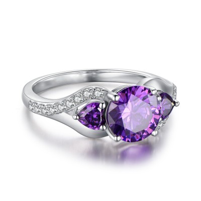 Round Cut Amethyst 925 Sterling Silver Promise Rings For Her