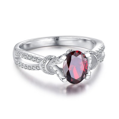 Oval Cut Garnet 925 Sterling Silver Birthstone Rings