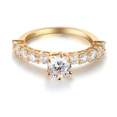 Round Cut White Sapphire Gold 925 Sterling Silver Engagement Ring