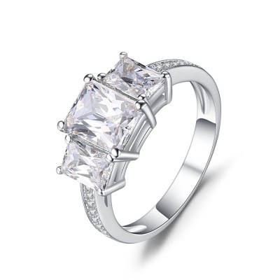 Emerald Cut White Sapphire 925 Sterling Silver Engagement Ring