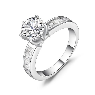 Round Cut White Sapphire 925 Sterling Silver Engagement Ring