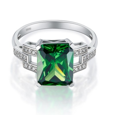 Emerald Cut Emerald Gemstone 925 Sterling Silver Engagement Ring