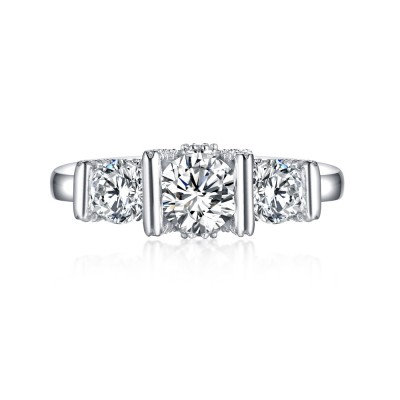 Round Cut White Sapphire S925 Silver 3-Stone Engagement Rings