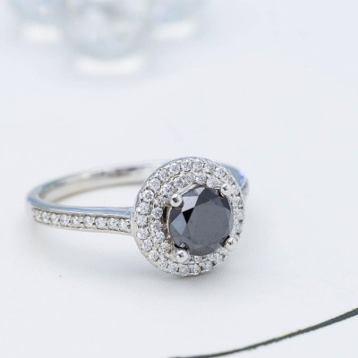 Round Cut Black Sapphire 925 Sterling Silver Double Halo Engagement Ring