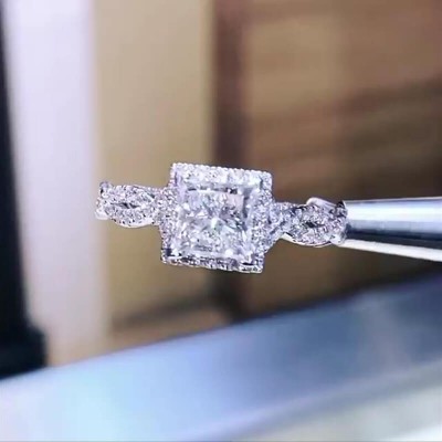 Princess Cut White Sapphire 925 Sterling Silver Twisted Halo Engagement Ring
